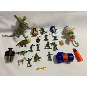 Mixed Toy Lot – Dinosaurs, Army Men, Sonic, Keychains, Fantasy Figures